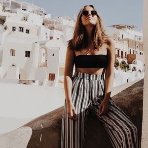 Bershka Striped Wide Leg Pants
